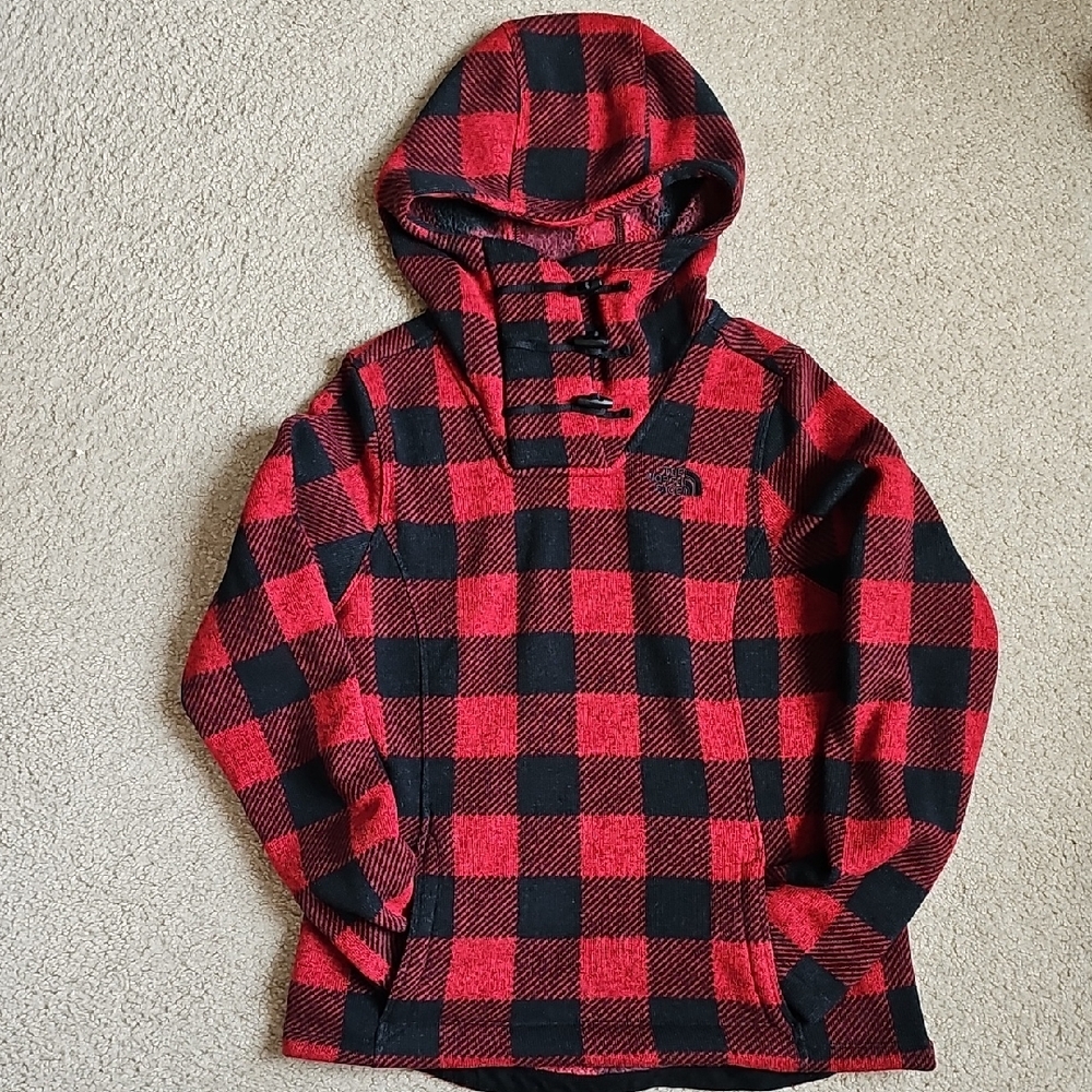 The North Face Red and Black Plaid Fleece Pullover